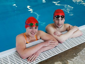 Kingston Y Penguins team members Abi Tripp, 14, and Christopher Sergeant-Tsonos, 21, at the YMCA. Both Sergeant and Tripp have cerebral palsy and will be competing in the Parapan Am Games in Toronto this summer. (Annie Sakkab/For The Whig-Standard)