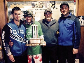 Submitted photo: Team Murphy won the 38th Crazy Legs Bonspiel held recently at the Sydenham Community Curling Club. The team includes, from left to right, Matt Mapletoft, Ken 'Crazy Legs' Murphy, Kori Van De Veire and Will Glasgow.