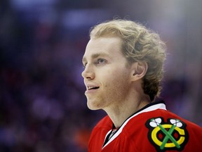 Patrick Kane #88 of the Chicago Blackhawks and Team Foligno skates during the Gatorade NHL Skills Challenge Relay event of the 2015 Honda NHL All-Star Skills Competition at Nationwide Arena on January 24, 2015 in Columbus, Ohio. (Gregory Shamus/Getty Images/AFP)