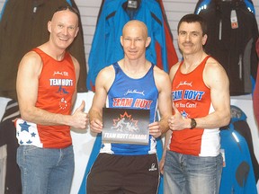 Sarnia's Wes Harding, far left, along with Wallaceburg's Joe Perry and Brian Horrobin, will be running in the upcoming Boston Marathon. The three will be running as a part of Team Hoyt Canada. The purpose of Team Hoyt is to raise money to help help further the education of people living with disabilities to become active members of their communities.