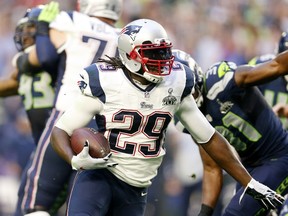 LeGarrette Blount #29 of the New England Patriots carries the ball against the Seattle Seahawks in the first quarter during Super Bowl XLIX at University of Phoenix Stadium on February 1, 2015 in Glendale, Arizona. (Christian Petersen/Getty Images/AFP)