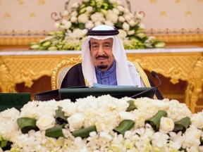 A handout picture released by the Saudi Press Agency (SPA) on Feb. 2, 2015 shows Saudi new King Salman bin Abdulaziz chairing a cabinet meeting in the capital, Riyadh. (AFP PHOTO/HO/SPA)
