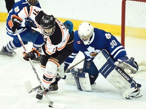 Aaron Bell/OHL Images 
David Levin in action from the 2015 OHL Cup in Toronto last month. On 
Friday, the Sudbury Wolves will select Levin as the first pick of the OHL draft.