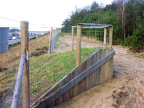 A wildlife fence “jump-out” allows animals that find themselves on the wrong side of the fence an escape back to safety and away from traffic. They will be featured at the fencing project near the Crowsnest Lakes. Photo submitted.