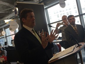 Mayor John Tory speaks at the Ryerson Digital Media Zone on Monday, April 7, 2015. (DON PEAT/Toronto Sun)