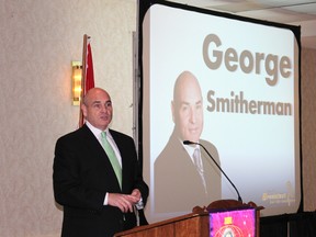 George Smitherman, former deputy premier and minister of health and long-term care, spoke to Oxford County residents about suicide prevention at Wednesday's 'Breakfast for the Unbroken.' Smitherman's husband committed suicide in 2013. (Megan Stacey, Sentinel-Review)