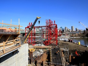 A look at the construction site at the Walterdale Bridge on Wednesday April 8, 2015 in Edmonton, AB. Construction of the bridge has been delayed by one year as city contractors await steel from South Korea. TREVOR ROBB/EDMONTON SUN