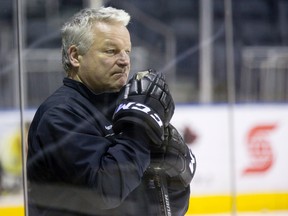 London Knights coach Dale Hunter during practice at Budeweiser Gardens in London on Tuesday. DEREK RUTTAN/ The London Free Press /QMI AGENCY