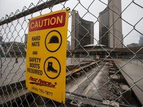 Crews started yet another construction project Wednesday at Nathan Phillips Square. (CRAIG ROBERTSON, Toronto Sun)