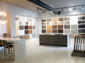 A wall display features a variety of hardwood, tile and carpet flooring samples at Great Floors on Ridout Street. (CRAIG GLOVER, The London Free Press)