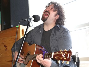 Local musician Dayv Poulin performs at a press conference for Northern Lights Festival Boreal in Sudbury, Ont. on Wednesday April 8, 2015. John Lappa/Sudbury Star/QMI Agency
