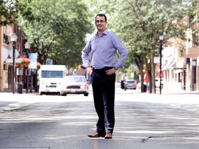 MPP Monte McNaughton when he started his cross-province tour last September, on Chatham's King Street. McNaughton announced Thursday he is dropping out of the PC leadership race and placing his support behind Patrick Brown. (QMI Agency file photo)