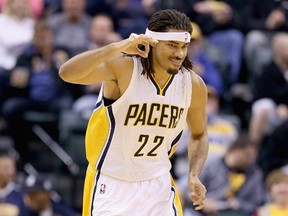 Chris Copeland of the Indiana Pacers celebrates after making a three-point shot during a game against the Memphis Grizzlies at Bankers Life Fieldhouse on October 31, 2014 in Indianapolis. (Andy Lyons/Getty Images/AFP)