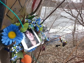 Friends of Shawn Lalonde-Laframboise created a memorial to the 14-year-old, just steps from where he went through the thin ice of the Ottawa River Monday night. 
DOUG HEMPSTEAD/Ottawa Sun