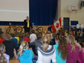 Jessica Laws / The Intelligencer
Principle Allen Bron at the Trenton Christian School welcomed students to their very own Down syndrome Day in the school gym on April 8.