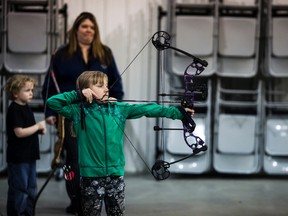 Brooklyn Skrecek takes aim during a Whitecourt Fish and Game club youth archery lesson on Monday March 30, 2015 in Whitecourt. Turn to Page. 23 for full coverage of the event.

Christopher King | Whitecourt Star