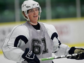 Bryan Lerg, shown here at rookie camp in Camrose before the 2008-09 season, is with the Sharks for Thursday's game in Edmonton. (Edmonton Sun file)