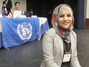 Farah Hassouneh, a student at KCVI, was one of the delegates during this week's Model United Nations at the school. FRI., APR. 10, 2015 KINGSTON, ONT. MICHAEL LEA THE WHIG STANDARD QMI AGENCY