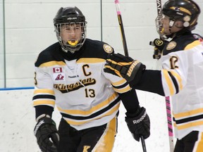 Gabe Vilardi, left, played with the Greater Kingston Jr. Frontenacs major bantams in the 2013-14 season. (Tim Gordanier/The Whig-Standard)