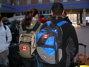 Canadian flag on backpack