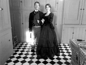 Wearing period garb, Mark Tovey, as John Harris, and Tricia Colvin, as Amelia Harris, prep for their roles in Sunday?s stargazing event at Eldon House. By coincidence, the real John and Ameila first met 200 years ago when John Harris arrived at Port Ryerse on April 10, 1815.  Harris family lore says Amelia, on seeing John Harris standing in the boat, said to her girlfriend, ?There?s the man I shall marry.? They were wed soon after and became Eldon House?s founding couple. (Danielle Costello, Special to QMI Agency)