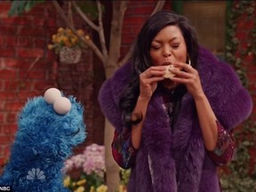 Taraji P. Henson in a sketch with Cookie Monster as she hosted Saturday Night Live. (Handout: NBC)
