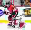 Ottawa Senators' Erik Karlsson knocks down Montreal Canadiens' Max Pacioretty during NHL hockey action at the Canadian Tire Centre in Ottawa, Ontario on Friday October 3, 2014. Errol McGihon/Ottawa Sun/QMI Agency
