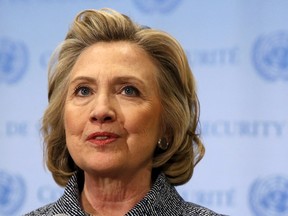 Former U.S. Secretary of State Hillary Clinton speaks during a news conference at the United Nations in New York in this March 10, 2015 file photo. REUTERS/Mike Segar/Files