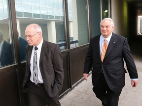 Ben Levin, left, arrives at court with lawyer Clayton Ruby on Monday April 13, 2015. (MICHAEL PEAKE/Toronto Sun)