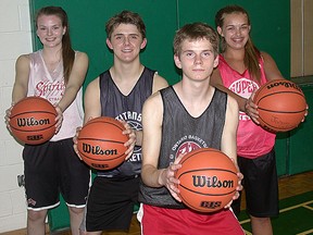 Coaching has been an important part of the development of local youth basketball players (from left) Brooke Hedley, David Craig, Mark Coates and Haleigh Vandyk. A coaches clinic will be held May 9 at Loyalist College. (Paul Svoboda/The Intelligencer)