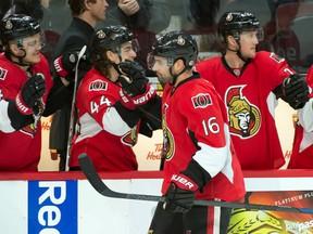 Ottawa Senators left winger Clarke MacArthur celebrates his goal in the first period against the Washington Capitals at the Canadian Tire Centre on April 4, 2015. (Marc DesRosiers/USA TODAY Sports)