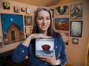 Kim Kaitell with some of her work and in her studio. (DEREK RUTTAN, The London Free Press)