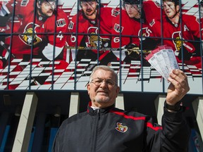 John Ferrari, was the first fan to walk away with tickets for the Ottawa Senators first home game of the playoffs.  
Joel Watson/Postmedia Network