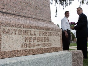 Jim Brownell, MPP Stormont-Dundas-Charlottenburgh, right, was joined by Steve Peters MPP for Elgin-Middlesex at the final resting place of former Ontario Premier Mitchell Frederick Hepburn at the West Ave Cemetery in this 2006 photo.