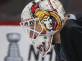 Ottawa Senators Andrew "Hamburglar" Hammond during practice at the Canadian Tire Centre in Ottawa Monday April 13, 2015.  
Tony Caldwell/Ottawa Sun