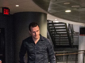 Leafs captain Dion Phaneuf arrives at the ACC on April 13 for locker cleanout. (Craig Robertson, Toronto Sun)