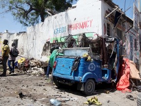 A view shows the scene of an Islamist militants attack in Somalia's capital Mogadishu, April 14, 2015. (REUTERS/Ismail Taxta)