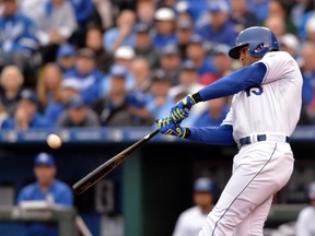 Kansas City Royals right fielder Alex Rios connects for a two run home run in the seventh inning against the Chicago White Sox at Kauffman Stadium. (Denny Medley/USA TODAY)