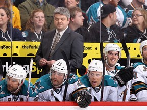 Todd McLellan of the San Jose Sharks watches from the bench during NHL play against the Phoenix Coyotes at Jobing.com Arena on March 29, 2012 in Glendale, Ariz. (Christian Petersen/Getty Images/AFP)