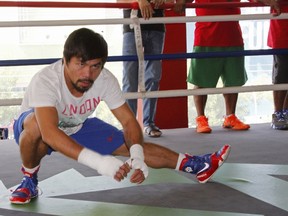 Philippine boxing icon Manny Pacquaio attends a training session at a gym in General Santos City on the southern island of Mindanao. (AFP PHOTO)