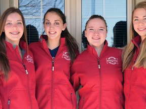 Haleigh Cole, Tori Cole, Shannon Hill and Victoria Kyriakopoulos, members of the London Lynx U16 (Team Ontario), recently won silver medals at the Canadian Ringette Championships in Wood Buffalo, Alberta. (CHRIS ABBOTT/TILLSONBURG NEWS)