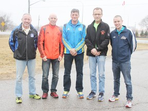 Local residents Phil Paquette, Steve Beasley, Rick Haas, Keith Crittenden and Phil Dalton will be participating in the 119th Boston Marathon. (Dave Flaherty/Goderich Signal Star)