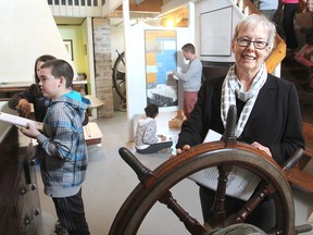 Gillian Kydd, the founder of a program which takes classrooms out of their schools and into the community for a week at a time, visited a Grade 6 class from Rideau Heights Public School at the marine museum this week. THURS., APR. 16, 2015 KINGSTON, ONT. MICHAEL LEA THE WHIG STANDARD