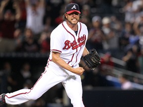Atlanta Braves relief pitcher Jason Grilli celebrates after a strikeout to end the game against the New York Mets on April 10, 2015, at Turner Field in Atlanta. (BRETT DAVIS/USA TODAY Sports)