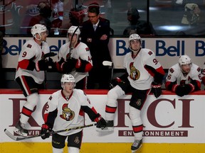 Ottawa Senators look dejected after looking to the Montreal Canadiensin overtime the Bell Centre in Montreal Friday April 17,  2015. The Montreal Canadiens defeated the Ottawa Senators 3-2 in overtime.  Tony Caldwell/Postmedia Network