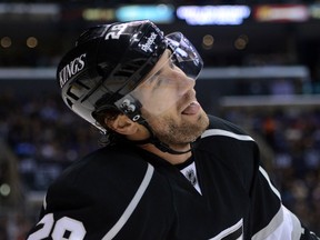Jarret Stoll of the Los Angeles Kings reacts during a 3-1 win over the Calgary Flames at Staples Center on March 11, 2013. (Harry How/Getty Images/AFP)