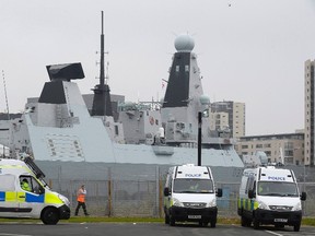 A Royal Navy Type 45 destroyer, HMS Duncan, is berthed in Cardiff Bay, ahead of the forthcoming NATO summit,  in Wales September 3, 2014.    REUTERS/Rebecca Naden