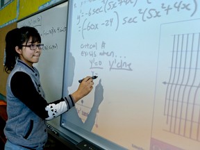 Jenny Li, Grade 9 student in a math class  on April 16, 2015 at  J. Clarke Richardson Collegiate, a school on the fastest improving list on this year's Fraser Institute Secondary School Report Card. (Veronica Henri/Toronto Sun)
