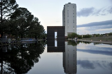 The sun rises before the 20th Remembrance Ceremony, the anniversary ceremony for victims of the 1995 Oklahoma City bombing, at the Oklahoma City National Memorial and Museum in Oklahoma City, Oklahoma April 19, 2015. REUTERS/Nick Oxford