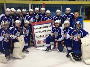 The Sudbury Lady Wolves AA midgets girls hockey team started its pursuit of national gold with a 3-2 win at the opening game of the 2015 Esso Cup in Red Deer, Alta. Photo supplied